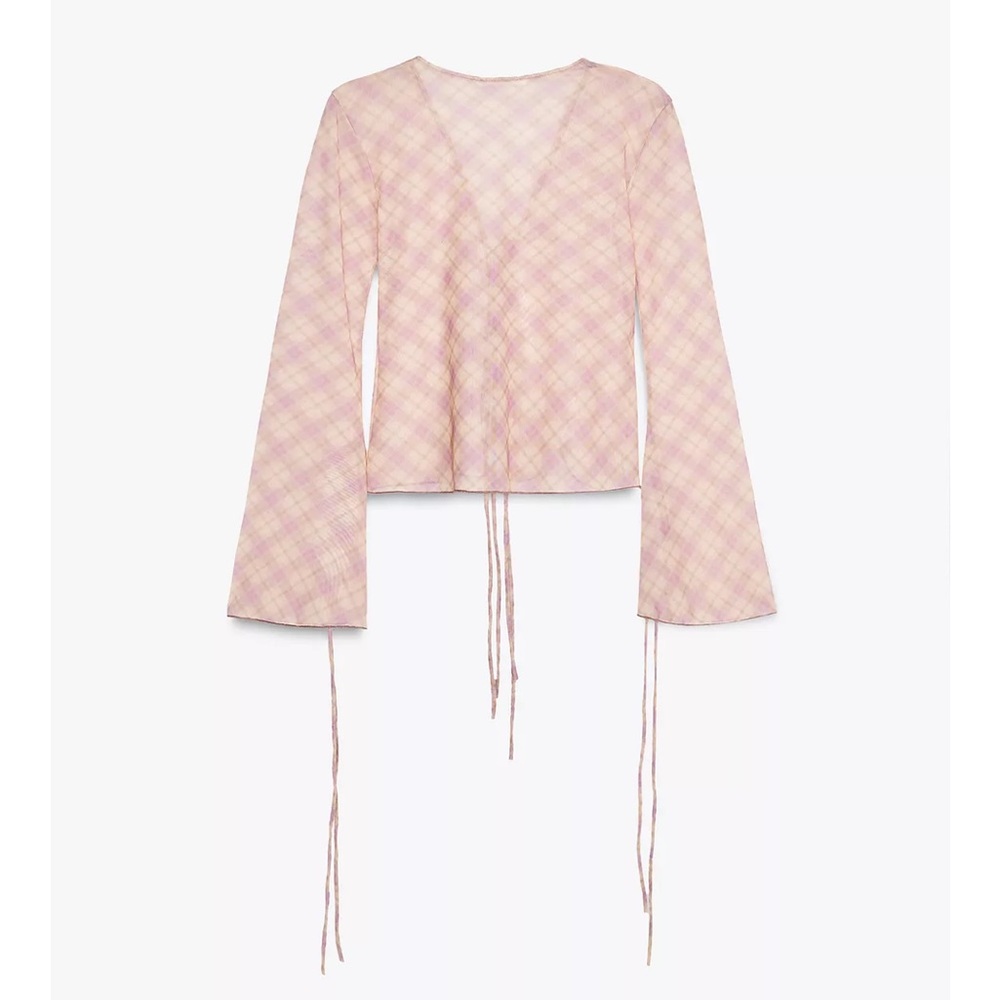 Zara Plaid Pink PRINTED TULLE SHIRT - Picture 3 of 9